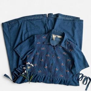 Vintage plus size denim floral maxi dress